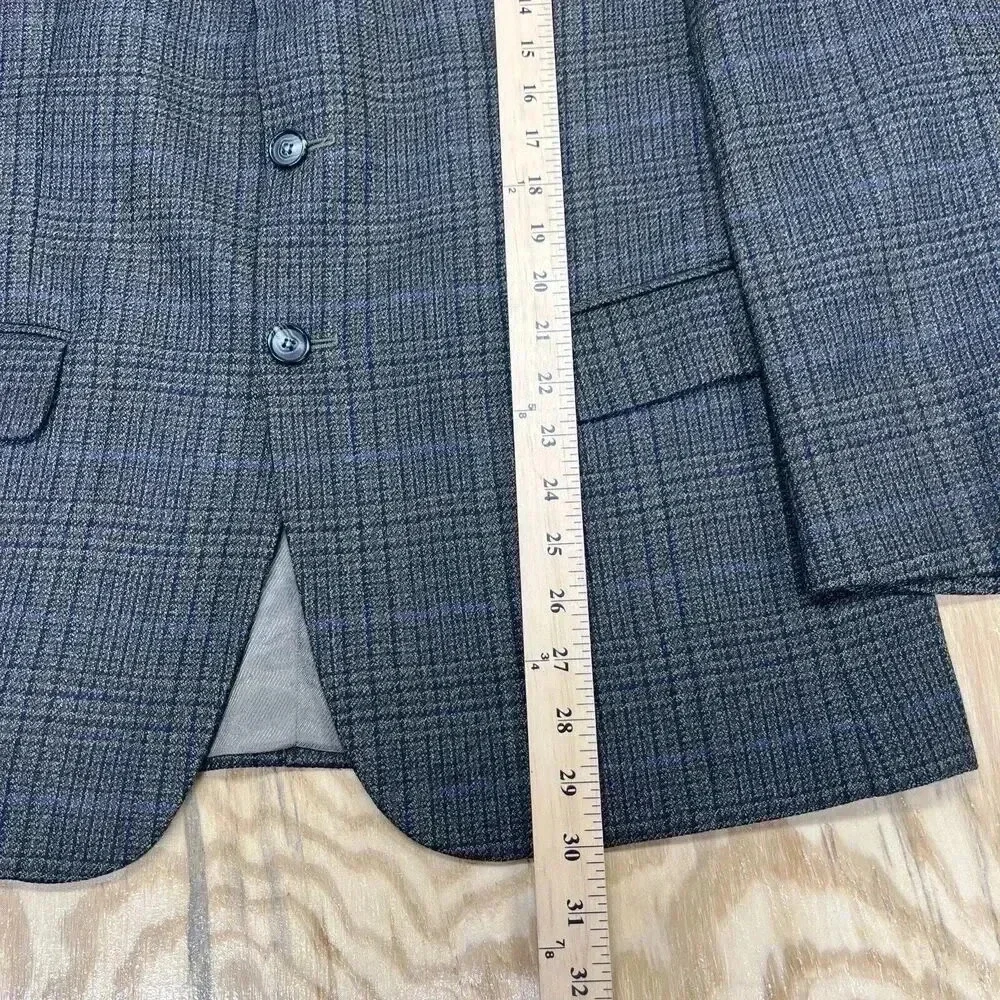 Andrew Fezza Plaid 3 Button Sport Coat Blazer Mens 40S Brown Lambswool